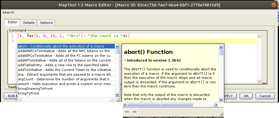 Macro editor code completion