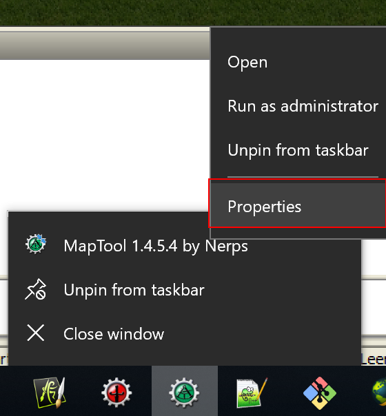 Finding MapTool application properties in Windows