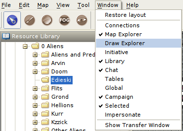 Draw Explorer Window menu item