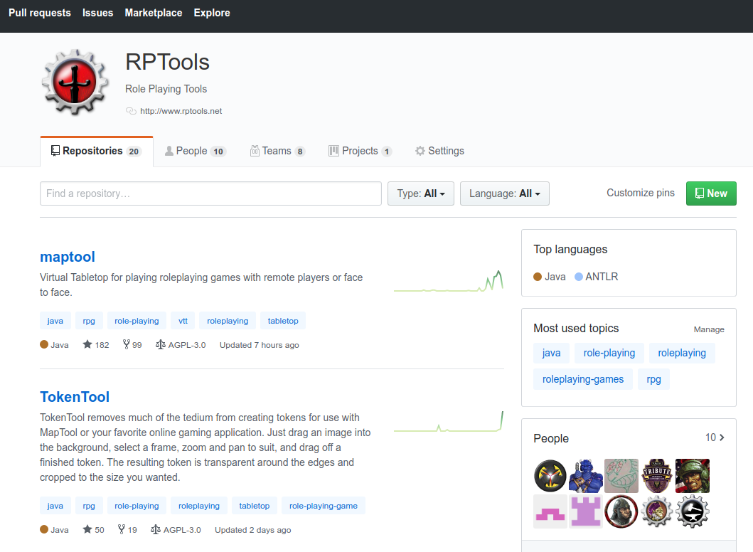 RPTools GitHub repositories tab
